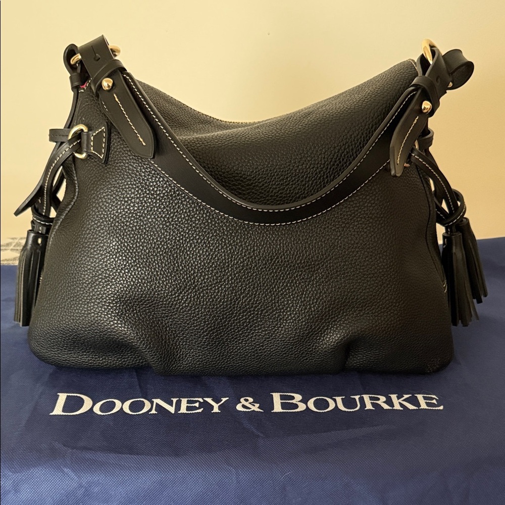 Dooney & Bourke Black Pebble Leather Hobo Bag w/ Tassel - Picture 6 of 8
